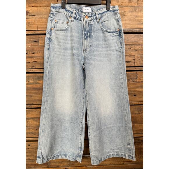 PISTOLA Women's Light Wash Wide Leg High Rise Crop Denim Jeans Sz 26 - Picture 1 of 8